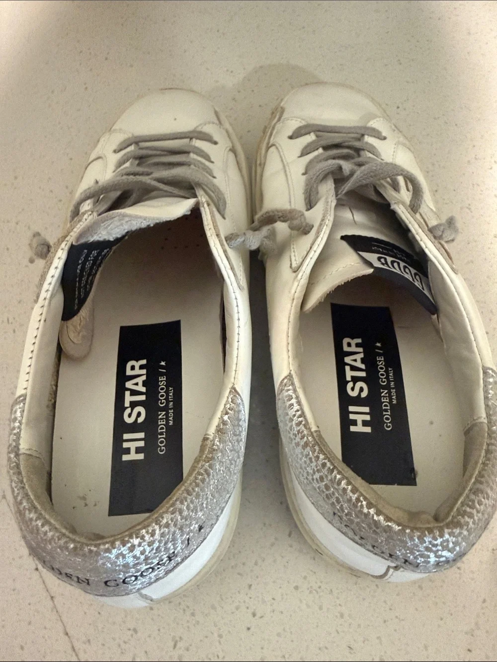 Golden Goose White Sneakers with Gray Star & Laces
